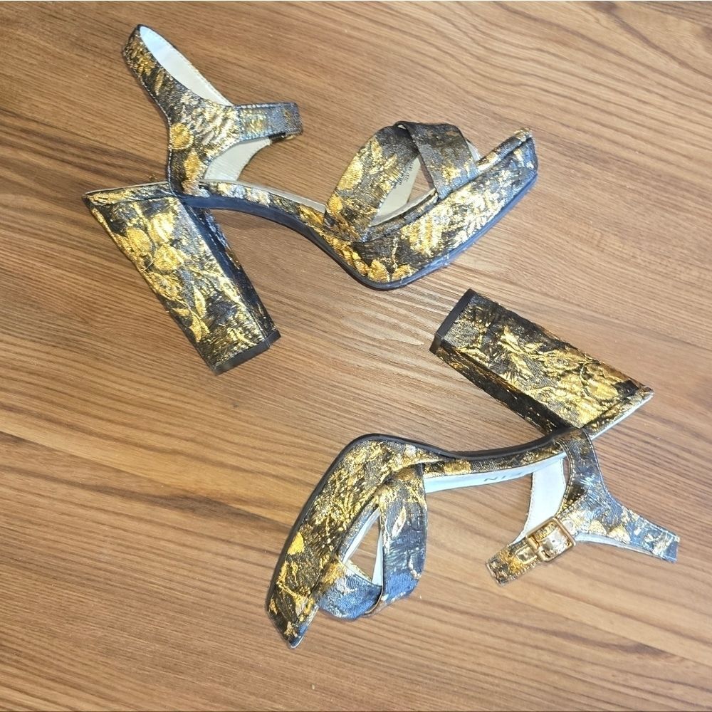 Anne Klein Gold Lalima  Rose Brocade Sandals